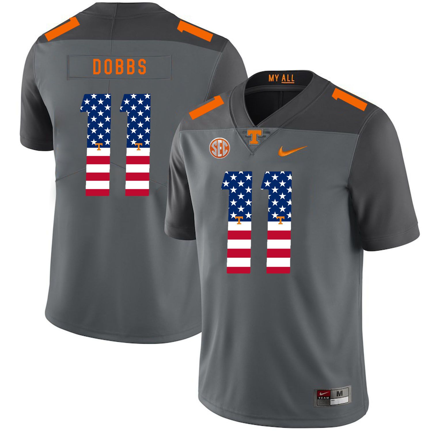 Men Tennessee Volunteers #11 Dobbs Grey Flag Customized NCAA Jerseys->customized ncaa jersey->Custom Jersey